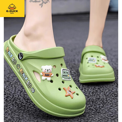 G.DUCKKIDS Girls' Slippers Summer 2024 New Children's Hole Shoes Bag Toe Beach Shoes Medium Large Children's Sticking Feeling Sandal Sliding White 38 Size Standard Sports Code