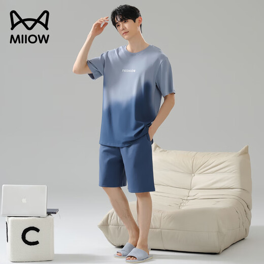 Cat man pajamas 100% pure cotton shorts shorts for men summer men's pajamas new cotton large-size four-season home clothing set [100% pure cotton skin-friendly and breathable] style one 2XL [recommended 140-160Jin [Jin equals 0.5 kg]]
