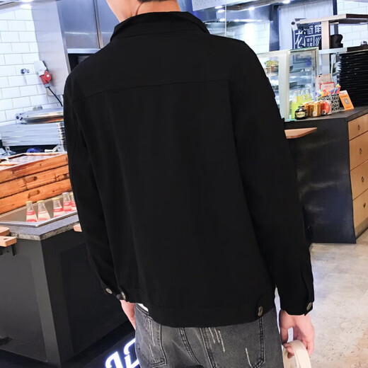 工装夹克男士黑色牛仔外套男韩版潮流宽松春季牛仔衣ins火春秋 黑色-一木森-L03 XL  【建议130-145斤】