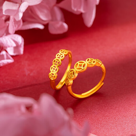 Chenru 18K gold ring, national trend, retro money live ring, rich imitation 18k gold copper coin couple ring, small money ring for women