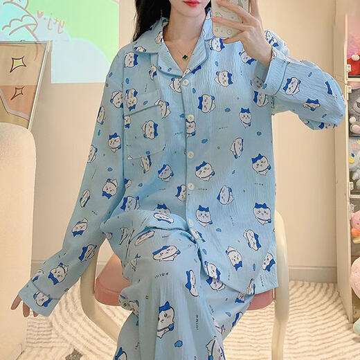 Chicao Japanese-style giikawa chiikawa pajamas for women in spring and autumn long sleeves cute little Ba students can wear home clothes outside 3519# double long wrinkled cloth rabbit M 75-100Jin[Jin equals 0.5 kg]