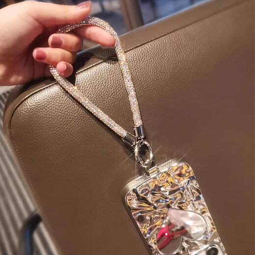 Dipur luxury diamond mobile phone chain high-end mobile phone lanyard wrist anti-lost rope high-end stainless steel clip patch women's silver diamond chain