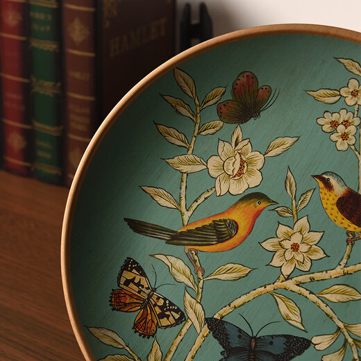 
Apocalypse [Official Direct Sale] Ceramic Dish Ornaments Tira American Country Ceramic Decorative Plates to Check the Living Room Sample 1047 Blue Warbler Blossoms + Stand