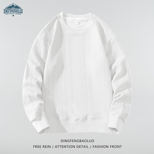 Dingfengbaoluo long-sleeved T-shirt men's autumn and winter versatile fashion jacquard sweatshirt loose trendy tops JE2221 white XL