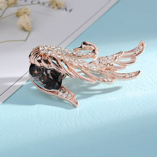 WOUG Fashion Swan Brooch Women's Versatile Suit Corsage Large Pin Crystal Accessories Korean Style B17L Blue