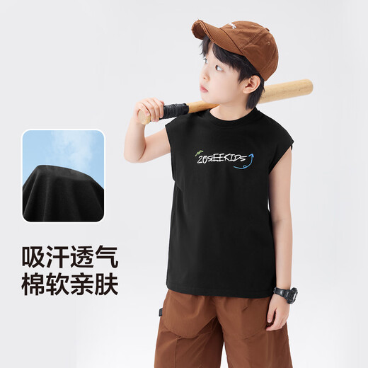 Zuoxi Children's Clothing Boys Vest Summer Sleeveless Pure Cotton T-shirt 2025 New Children's Clothing Boys Top Black 120