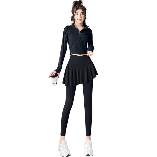 Aimengniao yoga suit T-shirt 2024 new Pilates sports suit for women fitness morning run badminton quick-drying suit for women suit white + tea brown L (refer to bust and waist for size selection)