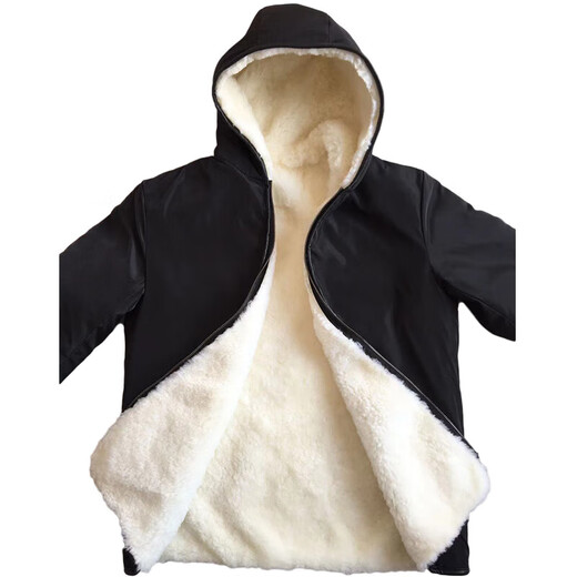 IMPRESSWIT whole sheepskin coat with fur integrated hooded genuine leather pure sheep wool inner liner cotton jacket top thickened jacket men and women black 180/100A 140-160Jin [Jin equals 0.5 kg]