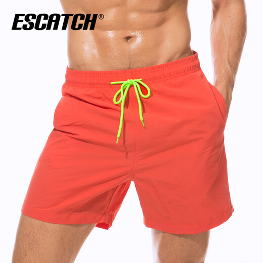 ESCATCH泳裤男士沙滩裤男大裤衩欧美短裤男夏季速干可下水五分情侣短裤 ES6橘色（三角内衬） XL (适合体重73-83kg)