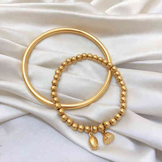 Zhongchi ancient gold inheritance bracelet, two generations of joy, lotus pod bracelet, simulated engagement and wedding, fake three gold hardware stage props, No. 54 bracelet + bracelet two-piece set (simple decoration)