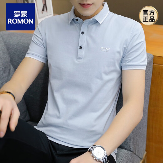 Romon Silk Silk Camiseta de manga corta Summer's Summer Style Corean Korean Lapel Polo. Camisa Ropa de solapa Camiseta de algodón de media manga para hombres 1301 Apricot M 90-105 Jin [Jin equivale a 0.5 kg]