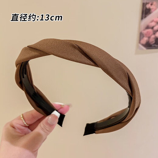BARY REEF high skull headband women's new simple face wash non-slip headband wide edge with tooth pressure hairpin braided headwear coffee color