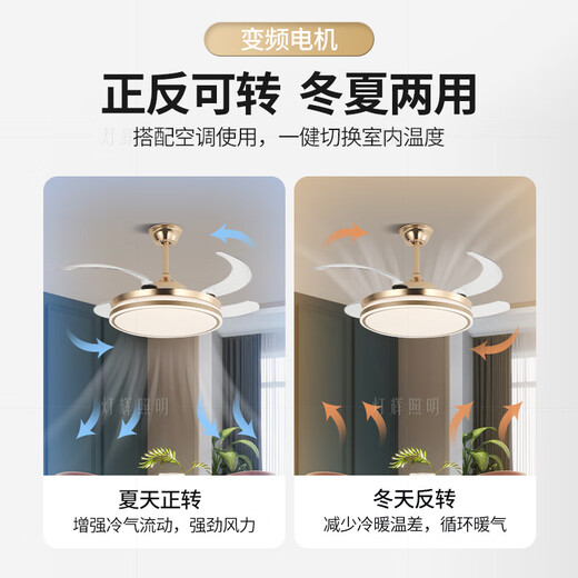 小米锅巴变频风扇灯隐形现代简约吊扇灯餐厅卧室客厅家用42寸餐吊灯具 6623白-48寸变频