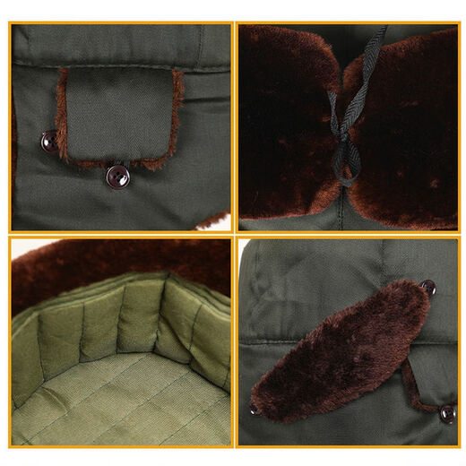 Jiaxuan Lei Feng Hat Plus Velvet Thickened Men's Cotton Hat Middle-aged and Elderly Winter Outdoor Cold Protection and Warm Security Ear Protection Cotton Hat Ear Hat Black with Five-Star Style Cotton Hat