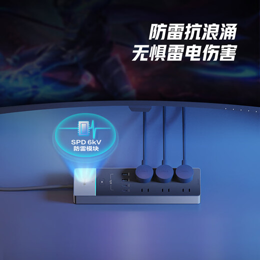 Bull (BULL) 67WPD Apple gallium nitride fast charging competitive socket/lightning protection and anti-surge power strip 3C certification suitable for iPhone17 master control switch 2C2A+6 positions total length 1.8 meters