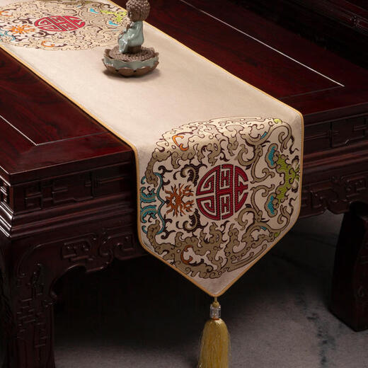 Dream Weaving Cloud Table Flag Fabric High Quality Light Luxury Chinese Style Tea Table Cloth Household Chinese Table Cloth Long Tea Table Cover Cloth Towel Bed Langya Table Flag Light Gold 33*220cm