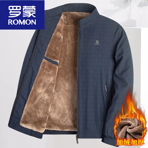 罗蒙（ROMON）爸爸装秋冬外套中年男士加绒加厚夹克中老年人爷爷冬款保暖棉衣服 藏青加绒 加厚 M 17080110斤左右