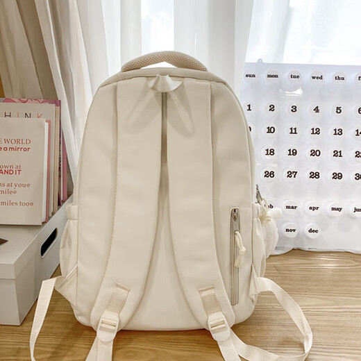 Lugeli schoolbag for female junior high school and high school students, Korean version large-capacity multi-compartment backpack, primary school student fourth to sixth grade backpack, black with pendant + badge + star pendant