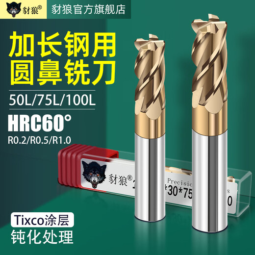 60 degree tungsten steel round nose milling cutter R angle carbide extended 75L100L steel bull nose cutter 10R0.2 R0.5 R1 6R0.5*15*6*50*4F*60S