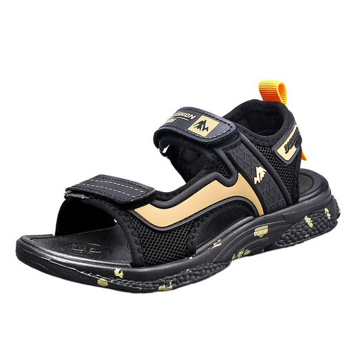 Boys' sandals 2025 new Korean style summer baby and children's non-slip soft bottom beach shoes for middle and large children 199-black and white 40 (inner length 25cm)