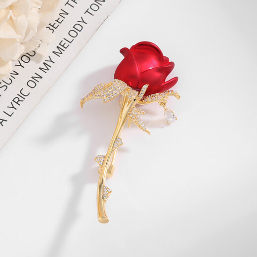 Crystal rose brooch, high-end women's brooch, birthday gift for girls, high-end niche and practical, gift boxed X357 red rose brooch
