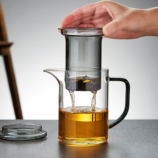 美斯尼 茶杯玻璃泡茶杯带嘴泡茶器茶水分离杯花茶杯办公居家用茶具 墨客杯 690mL