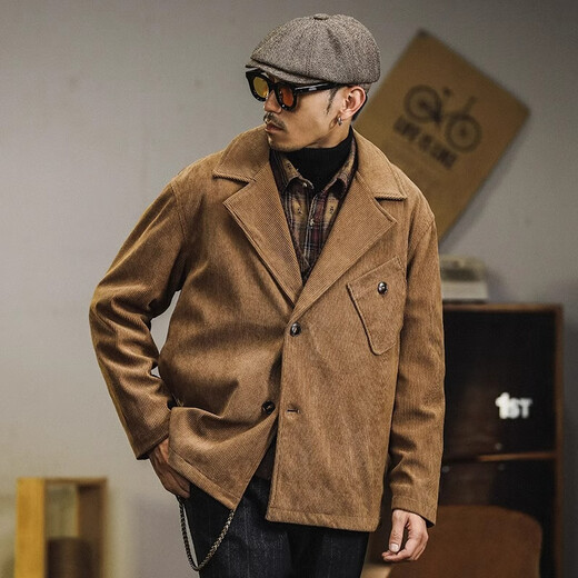 Pos después de la exploración, la chaqueta de traje de traje de traje de muescas retro estadounidense de peso casual de los hombres y la chaqueta de hombres sueltas de otoño de la marca de moda top para hombres marrón 2xl (160-180jin [Jin equivale a 0.5 kg])