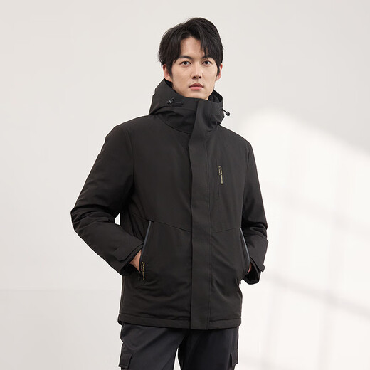 Jing Tokyo Made Down Jacket Men's 90 Down Thick Commuting Short Autumn and Winter Hooded Warm Jacket Black L(175/96A)