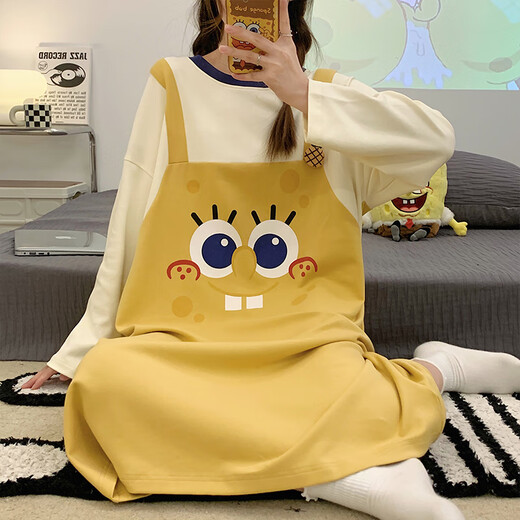 棉的陪伴长袖睡裙女春秋季棉质甜美可爱鸭子睡衣2024年新款大码孕妇家居服 16857 M