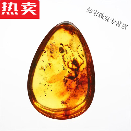 SNQP selected high quality stone Qingling Baltic Sea natural amber insect amber pendant pendant raw stone with insect water drop necklace yellow PA1283