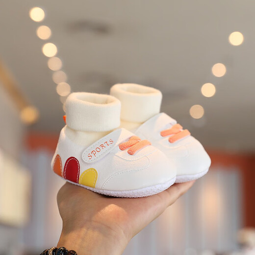 兔兔大文婴幼儿鞋子春秋季0-1岁学步袜6-12个月宝宝防掉棉鞋脚套软底不掉 橙色罗口 软底不掉鞋 1双 均码 内长13cm（适合0-13个月）