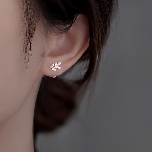 BJYL full diamond leaves S999 pure silver earrings for women with pierced ears for sleeping without removing earrings 2025 new sterling silver earrings gift leaf earrings pair