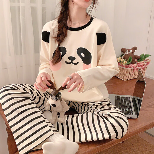 LUO LISI PAJAMAS для женщин весной и осенью хлопкового набора с длинным рукавом 2023 Новый студент INS Style осень и зимняя свобода 15125 Женских XL [[Предлагается 115-135JIN [JIN равно 0,5 кг]]]