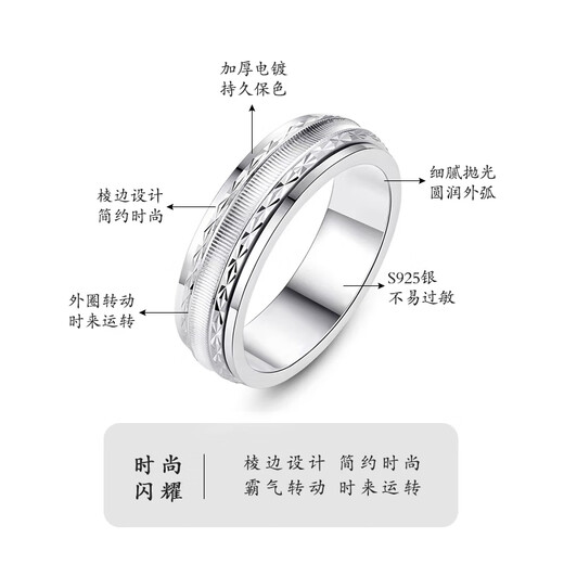 Chinese gold fortune-turning silver ring men's turnable closed tail ring boy's birthday gift for boyfriend and husband anniversary fortune-telling ring No. 20 - Jingsuda