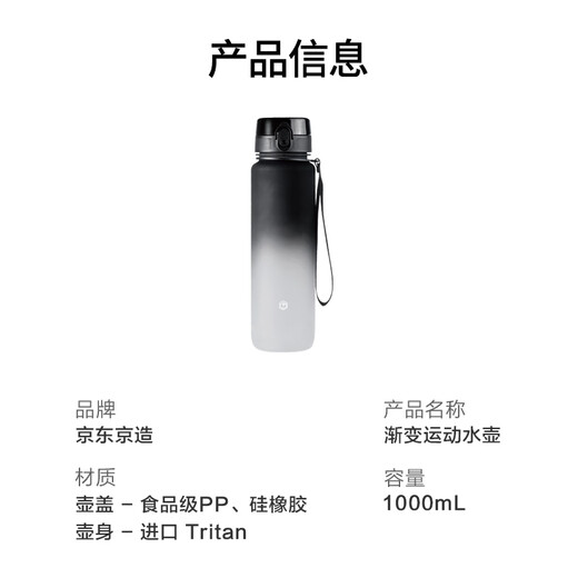 Jingjing Tokyo Made Sports Water Cup Tritan Water Cup Sports Water Bottle Large Capacity Easy to Carry When Going Out Black and White Gradient 1L
