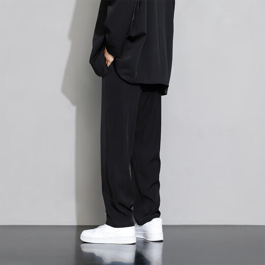 SHANNU casual pants men's autumn and winter velvet thickening drape trendy loose wide-leg straight business suit trousers 819 black high quality XL (recommended 135-145Jin Jin equals 0.5 kg)