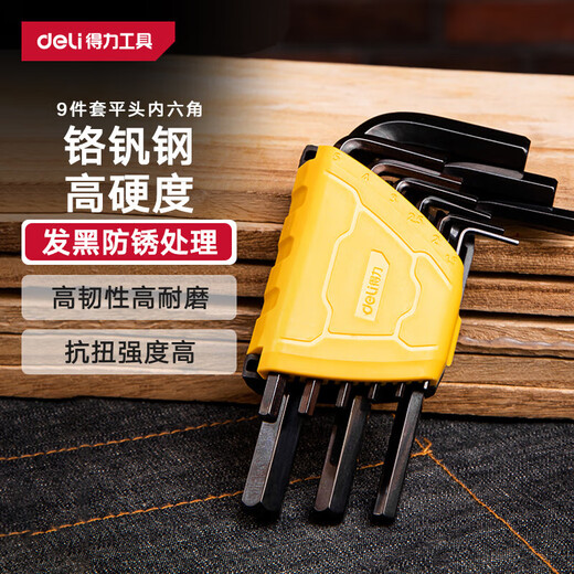 Deli black rust-proof high hardness hexagonal wrench set hexagonal hexagonal wrench combination 9-piece set