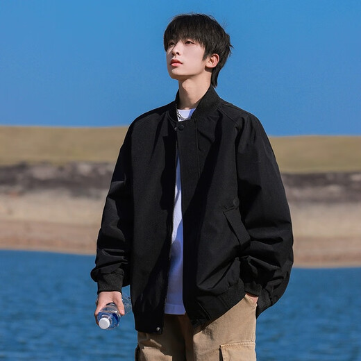 FOG SKY baseball jacket men's autumn and winter American fashion brand loose top casual trendy bomber jacket men JKCY-CYJK9299 black XL (recommended 120-145Jin Jin equals 0.5 kg)