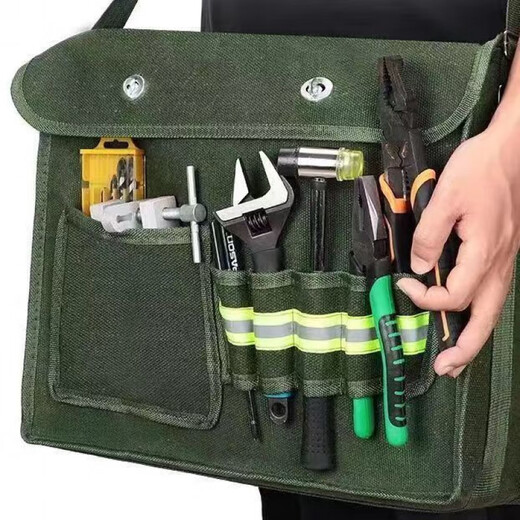 Laiji canvas tool bag thickened wear-resistant bricklayer storage bag construction site carpentry crossbody large capacity electrician multi-layer tool bag extra large water cup pocket compartment 45-35-14.5