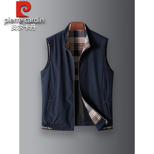 Pier Cardin High-End-Weste Frühlings- und Herbststil Wear 2024 Business Casual Stand Collar Horse Horse Clip mittleren Altersweste Vaters Jacke Navy Blue 180/96A [Vorgeschlagenes Gewicht 140-155 Jin [Jin gleich 0,5 kg]]]