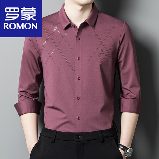 ROMON Edles Hochzeitskleid der Tochter, Langarmhemd des Vaters, Hochzeitsbankettkleid des Schwiegervaters mittleren Alters, Herbstkleidung, bügelfreies Hemd für Herren, C6625 Rot 170/L