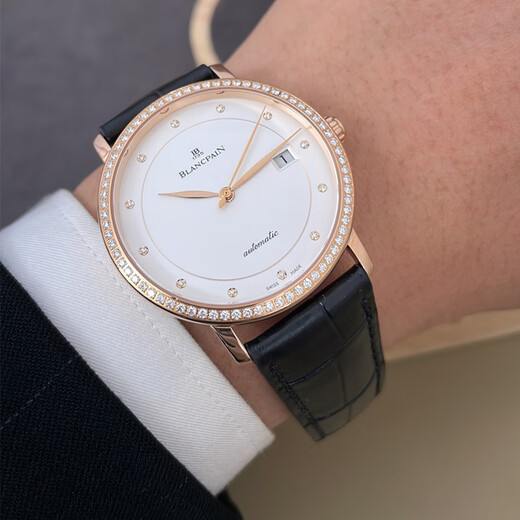 [Second-main 99 Nouveau] Ensemble complet de cartes de boîte Blancpain Classic Series 6223 Swiss Watch Men's Mechanical Watch Gold Watch célèbre Watch Watch Seconde main Luxury Men de luxe 6223-2987-55 Rose Gold Diamond-Set 38 mm