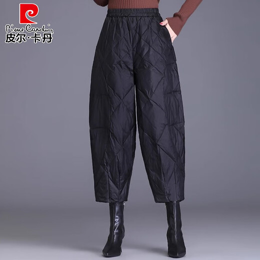 Pierre Cardin plus velvet thickened down pants for women winter outer wear 2025 new mom minus 40 degree warm pants cotton pants black L 105-120Jin Jin equals 0.5 kg