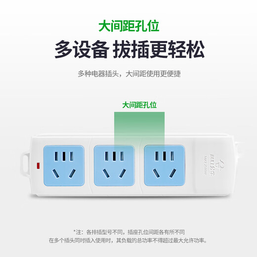 Bull (BULL) Bull wireless socket multi-purpose multi-hole cordless drag strip household weak current box plug-in dormitory wiring board 3 sockets without switch A03- self-wiring