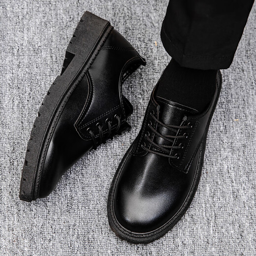Funino leather shoes men's casual summer business formal wear big head trend British style work workplace interview men's small leather shoes black single layer upgraded comfortable version 42