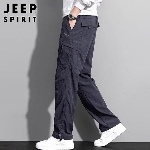 JEEP SPIRIT Jeep Casual Pants Men's Autumn and Winter Straight Pants Men's Multi-Pocket Workwear Men's Pants Dark Gray 2XL