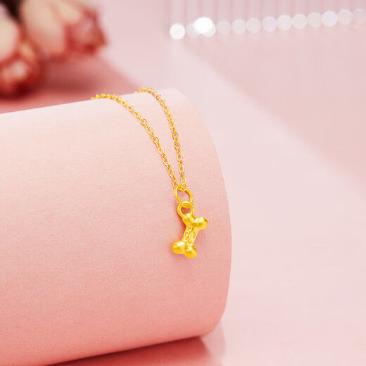 Congye gold pure gold 999 small bone pendant pendant necklace 3D hard gold female cute pet children gift small bone pendant about 0.15g free S925 silver chain