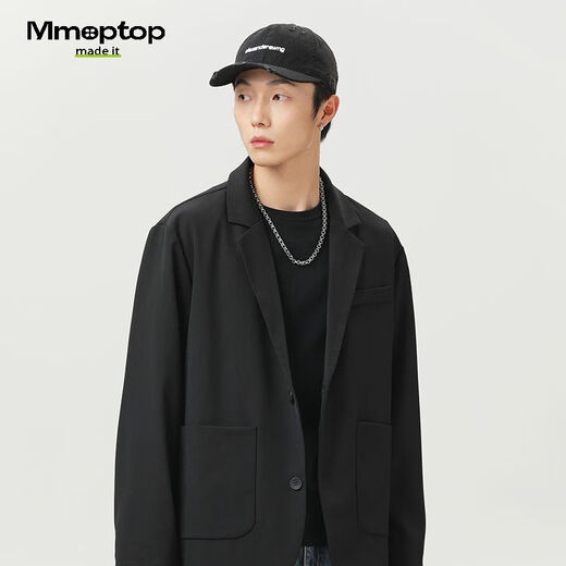 MMOPTOP high-end suit jacket men's autumn and winter solid color loose casual suit for couples 2516 matte black XL