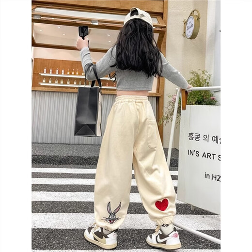 女童裤子秋冬运动兔子2025新款儿童加绒女孩长裤大童束脚卫裤秋季 NN-A983【黑色】春秋款 160cm