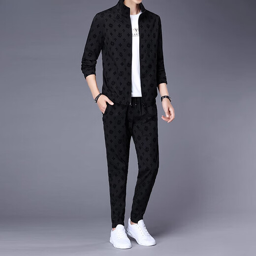 Pierre Cardin Casual Sports Costume masculin 2025 Spring and Automne New Trendy Veste avec pantalon Clothing Men's Clothing Set 6629 Black Suit [Top + Pantalon] Plus Velvet L [111-125Jin [Jin est égal à 0,5 kg]]]